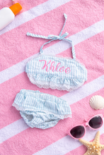 Load image into Gallery viewer, Embroidered Baby/Toddler Aqua Seersucker Bikini