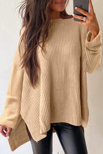 Load image into Gallery viewer, Lora Side Slit Round Neck Long Sleeve Sweater