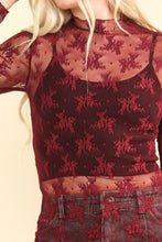 Load image into Gallery viewer, Mesh Lace Layering Top- Dark Red