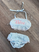 Load image into Gallery viewer, Embroidered Baby/Toddler Aqua Seersucker Bikini