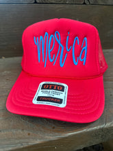 Load image into Gallery viewer, 'Merica Red and Bright Blue Mesh Trucker
