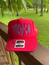 Load image into Gallery viewer, 'Merica Red and Bright Blue Mesh Trucker