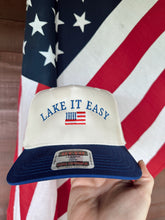 Load image into Gallery viewer, Lake it Easy American Flag Trucker Hat