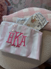 Load image into Gallery viewer, Clear Coated Striped Embroidered Toiletry/Diaper Bag