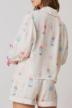 Load image into Gallery viewer, Bow Printed Collared Neck Top and Drawstring Shorts Lounge Set
