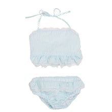 Load image into Gallery viewer, Embroidered Baby/Toddler Aqua Seersucker Bikini
