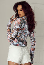 Load image into Gallery viewer, Brown Floral Long Sleeve High Neck Sheath Mesh Blouse
