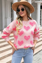 Load image into Gallery viewer, Fuzzy heart pink knit sweater Valentine
