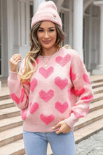 Load image into Gallery viewer, Fuzzy heart pink knit sweater Valentine
