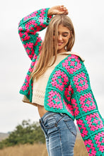 Load image into Gallery viewer, Two-Tone Floral Square Crochet Open Knit Cardigan
