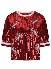 Load image into Gallery viewer, Sequin Football Round Neck Half Sleeve Top
