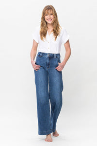 Kim- Judy Blue Full Size Double Button Wide Leg Jeans