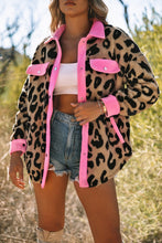 Load image into Gallery viewer, Leopard Contrast Teddy Shacket with Pockets
