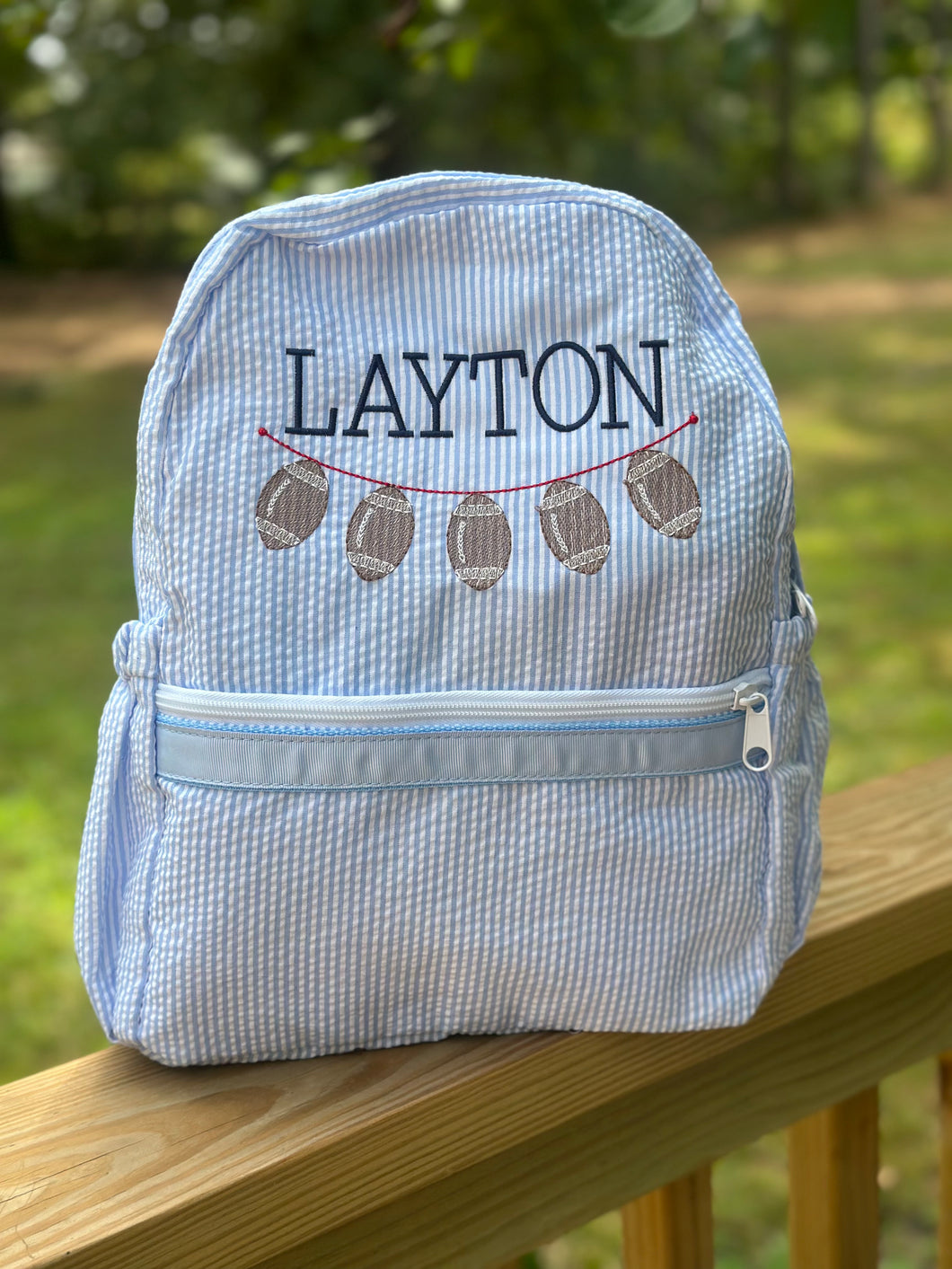 Seersucker Custom Embroidered Backpacks Football Banner