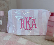 Load image into Gallery viewer, Clear Coated Striped Embroidered Toiletry/Diaper Bag
