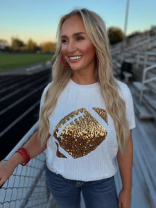White Sequin Football Top