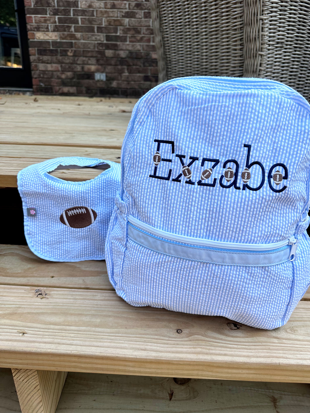Seersucker Custom Embroidered Backpacks Football Designs