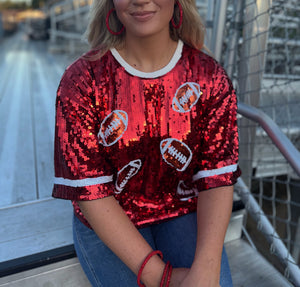 Red Sequin Football Top
