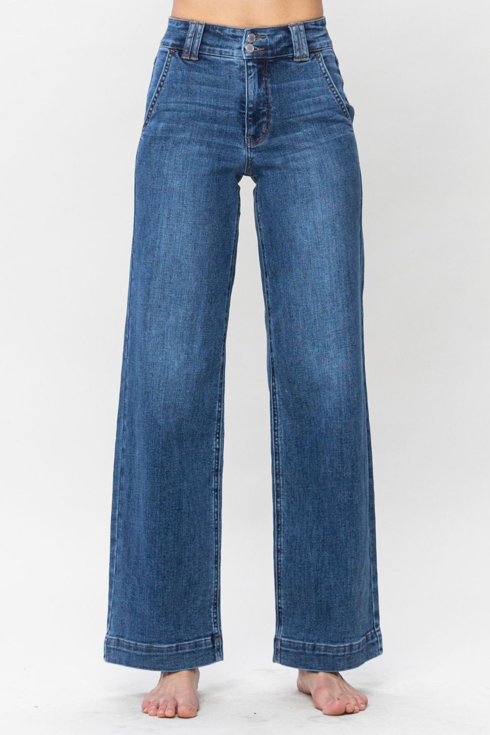 Kim- Judy Blue Full Size Double Button Wide Leg Jeans