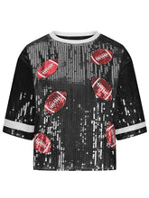 Load image into Gallery viewer, Sequin Football Round Neck Half Sleeve Top
