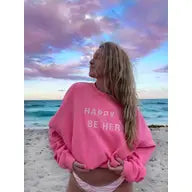 Load image into Gallery viewer, Happy To Be Here Pink Embroidered Sweatshirt
