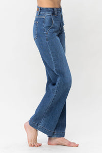 Kim- Judy Blue Full Size Double Button Wide Leg Jeans