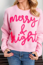 Load image into Gallery viewer, Embroidered MERRY &amp; BRIGHT Christmas Sweater
