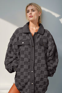 Layla Button Up Fuzzy Checkered Shacket