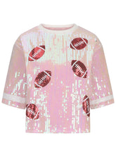 Load image into Gallery viewer, Sequin Football Round Neck Half Sleeve Top
