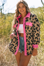 Load image into Gallery viewer, Leopard Contrast Teddy Shacket with Pockets
