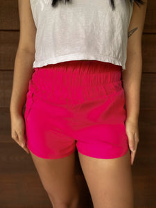 Cass Smocked Waist Shorts- Hot Pink