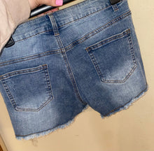 Load image into Gallery viewer, Carrie Rhinestone Fringe Denim Shorts
