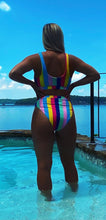 Load image into Gallery viewer, Rainbow Striped Highwaisted Bikini Set
