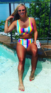 Rainbow Striped Highwaisted Bikini Set