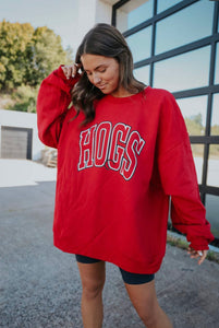 Hogs Red Block Letter Sweatshirt