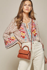 Phoenix Embroidered Top-Leopard
