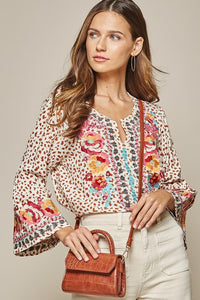 Phoenix Embroidered Top-Leopard